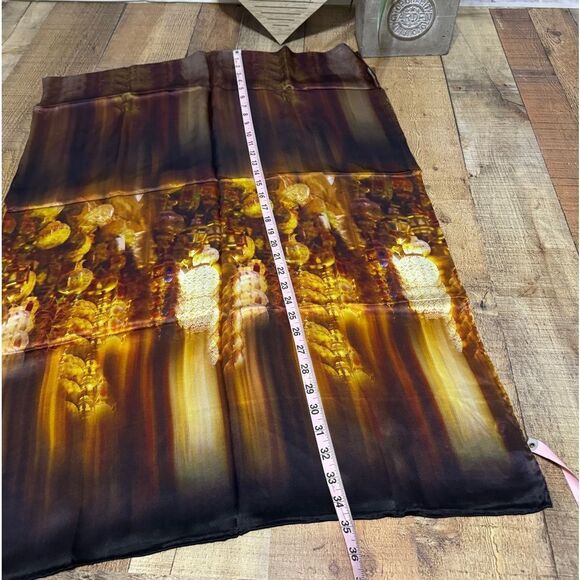 TED BAKER London Long 100% Silk Scarf Wrap Gold/black - Picture 9 of 9